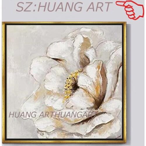 Hand-painted white Flowers Abstract Oil Painting Wall Art Canvas Painting Calligraphy Decor Picture for Living Room Home Decor