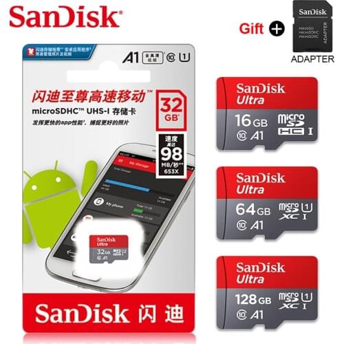Sandisk class10 memory card 64GB micro sd card16GB Max 98Mb/s 128GB 256GB tarjeta microsd 32g A1 mini TF card with Free adapte