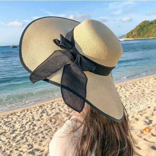 Foldable Wide Brim Floppy Girls Straw Hat Sun Hat Beach Women UV Protect Travel Cap Lady Hats Female Summer New