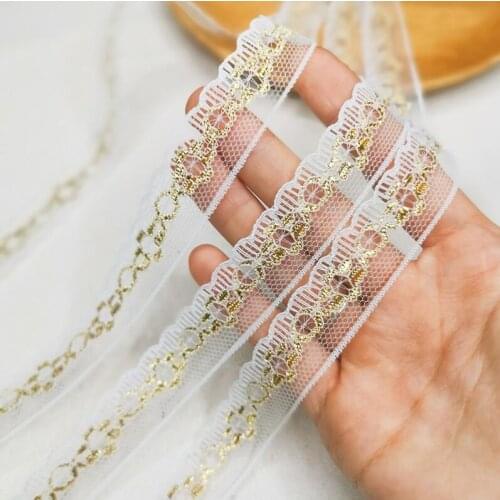 High Quality 10 Meters White Gold Smooth Lace Ribbon Tape 2cm DIY Embroidered Net Sewing Lace Trim Fabric Gift Packing
