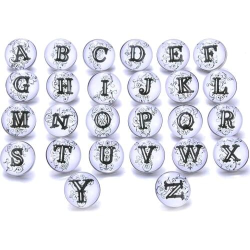 High Quality 26 Letters Rhinestone Metal Glass Round 12mm 18mm Snap Buttons Alphabet A-S DIY Jewelry fit Snap Jewelry