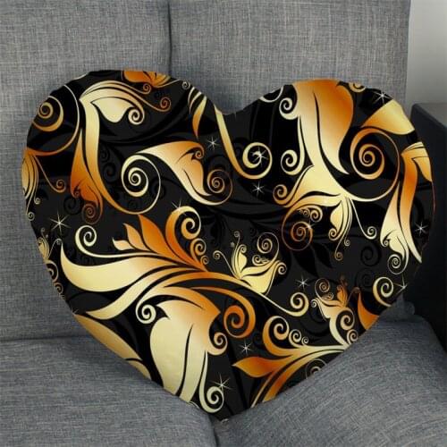 Hot Sale Black Gold Pattern Pillow Case Heart Shaped Zipper Pillow Cover Satin Soft No Fade Pillow Cases Home Textile Decorative