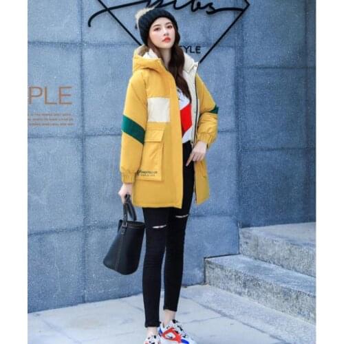 Jackets Letter Print Patchwork Loose Woman Parkas Hooded Plus Size Thick Female Cold Coat Korean Style Womens Winter Long