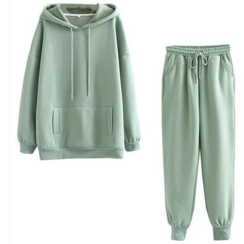 2 Pieces Set Women new fall Europe hooded fleece and wool thicken two-piece trouser suit Sports Set dropshipping ZXP2920