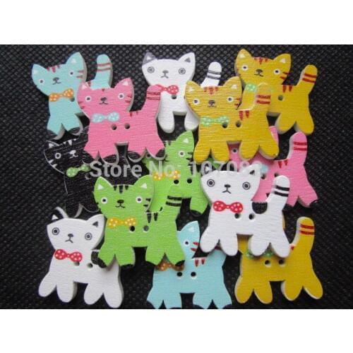 1000pcs Multi-color Wooden Cartoon Buttons Cat Shape 2-hole Sewing Wood Buttons For Scrapbooking Jewelry Card Making