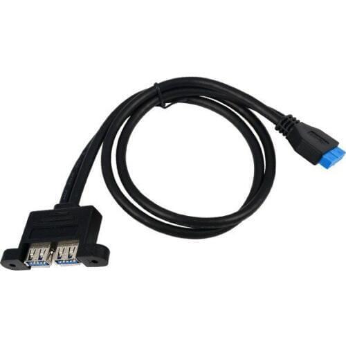 5pcs/lot Cable 2 Ports USB 3.0 A Type Female to Motherboard 20 Pin Header Male Cable USB3.0 20pin to 2 Ports Female Cabo 50cm