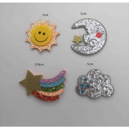 8PCS/Lot Sun/Moon/Star Shape Merry Christmas Padded Applique Crafts for Children Headwear Hair clip Accessorie free shipping