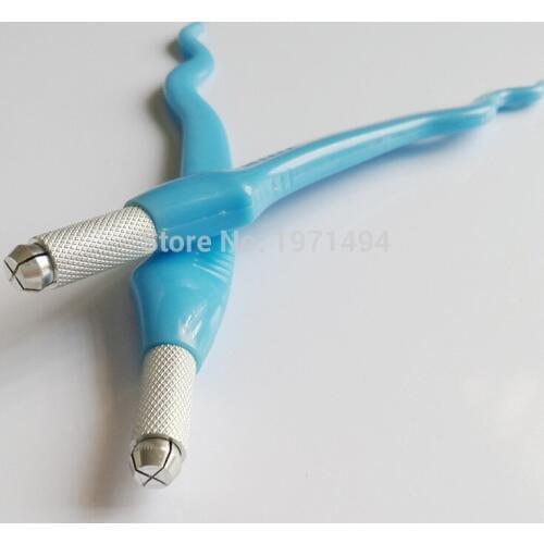 Brand new manual 50pcs blue Serpentine plastic micro blade tattoo machine micro needle pens free gift 10pcs microblading blades