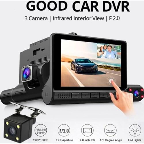 Car DVR Dash Cam 4.0" Full HD 1080P 3 Cameras Lens Video Recorder With Rearview Front + Rear Camera Auto Registrator Dash Camera
