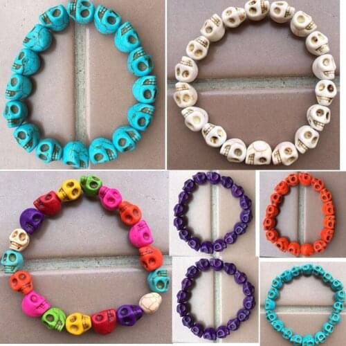 Free Shipping Fashion Jewelry Multicolor Howlite Halloween Gift Skull Beads Stretch Bracelet 7.5" WFH770