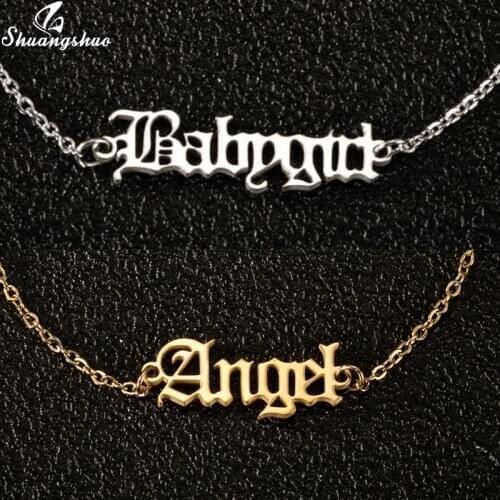 Vintage English Letter Angel Anklets Gold Stainless Steel Chain Babygirl Ankle Bracelet for Women Foot Jewelry Summer Beach Gift