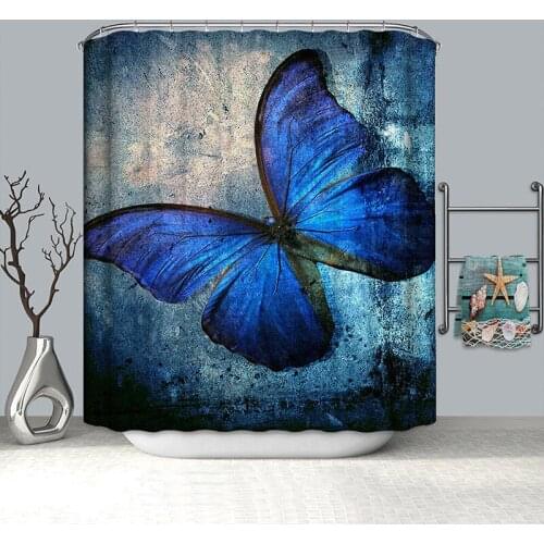 Bule butterfly bathroom curtain shower drop shipping waterproof shower curtain