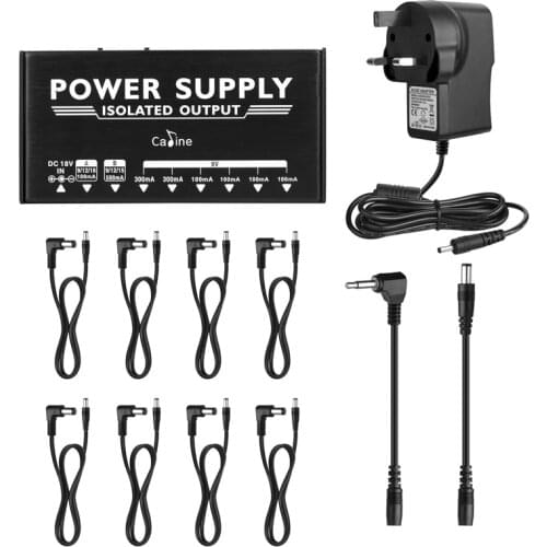 Caline CP-203 Guitar Pedal Power Supply 8 Isolated Outputs (9V, 12V, 15V, 18V) Anti-interference 18W with Adapter and 10 Cables