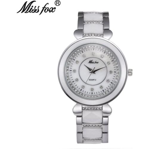 Miss Fox White Ceramic Watches Women Dress Rhombic Diamond Girls Wrist Watch Quartz Movement Water Resistant Montre Femme Saat