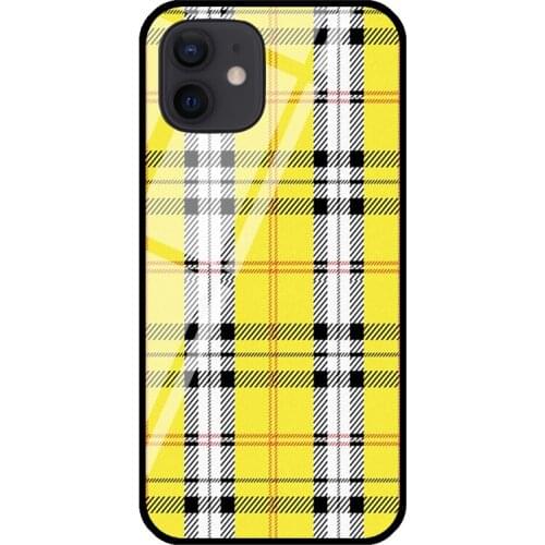 Yellow Plaid Phone Cover For iPhone 11 12 Pro Max XS X XR 6S 7 8 Plus SE 2020 Tempered Glass Case