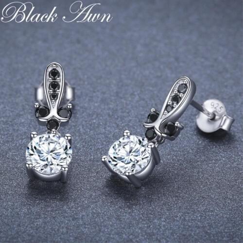 Black Awn 2019 New Cute 925 Sterling Silver Black Spinel Trendy Engagement Earrings for Women Fine Jewelry Gift Bijoux I143