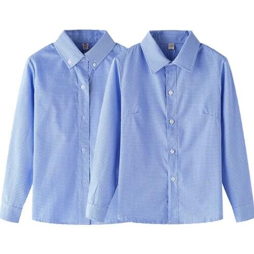 Kids Button Up Shirts for Boys Girls Cotton Long Sleeve Blouses England Style Children Clothes Blouse 2021 Summer Fall Blue Tops