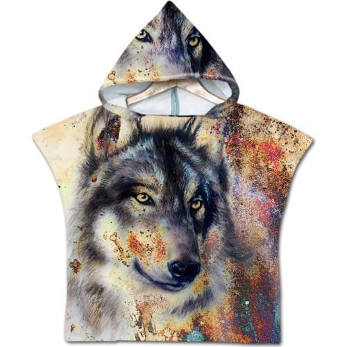 Free shipping Novelty Gift Cool Wolf Moon Unicorn Baby Kids Children Hooded Towel Pool Bath Beach Poncho Towel Cape