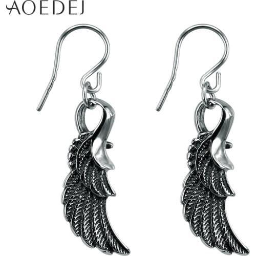 AOEDEJ Wings Feather Long Dangle Earrings Women Stainless Steel Punk Dangle Earrings Mens Long Drop Earrings Jewelry For Women