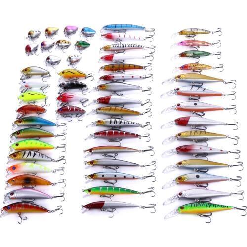 Elenxs 56pcs/set Mixed Minnow Lot Lures Bass Freshwater Crank Artificial Fishing Hard Bait 3d Eyes Crankbait Lures