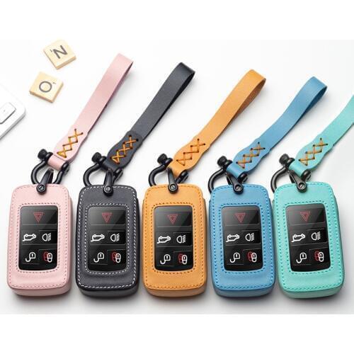 Car Key Cover Leather Case Shell For Land Rover Range Rover Sport Evoque Velar Discovery 5 Sport 2018 2019 Accessories Keychain