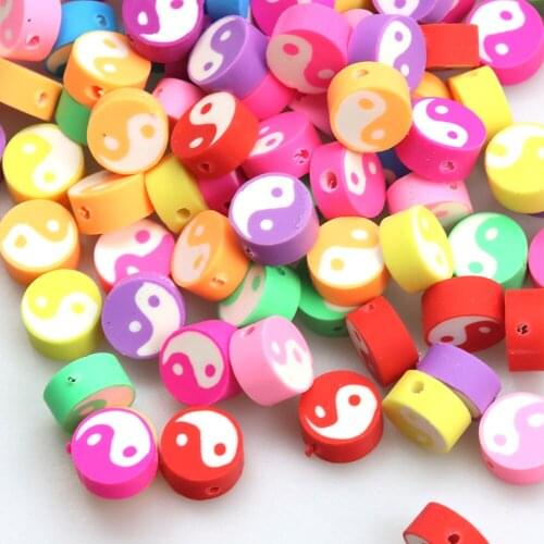 50pcs/Lot10MM Tai Chi Round Clay Polymer Beads For Jewelry Making, DIY Bracelets, Necklaces, Jewelry Accessories