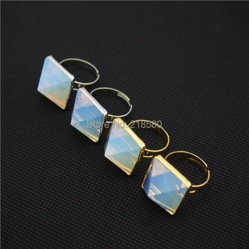 L150108014 Opal Crystal Pyramid Ring Silver Or Gold Electroplated Adjustable