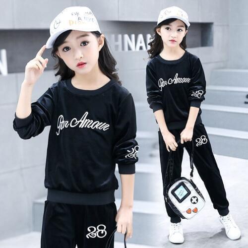 Baby Girls' Clothing 2018 Explosion Fall Fashion Set Gold Velvet Letter Embroidery Child Leisure Trend Two-piece