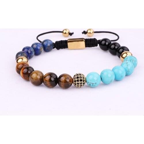 High Quality New Fashion Natural Stone Beads CZ Ball Braided Macrame Bracelet Men