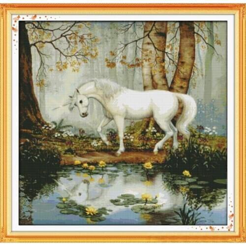 Joy Sunday Cross Stitch Kit Stamped Unicorn Garden Pattern 14CT 11CT Printed Cross Stitch Kit Handmade Embroidery Needlework Set