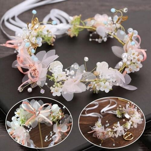 New Bride Wedding Hair Accessories Gorgeous Flower Headbands and Wrist flower Braided Hair Vine Pearl Headpiece Hair Ornament