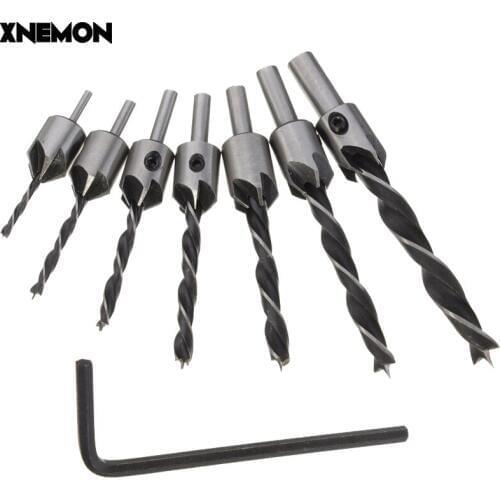 New Arrival 7pcs HSS 5 Flute Countersink Drill Bit Set Reamer Woodworking Chamfer 3mm-10mm High Quality