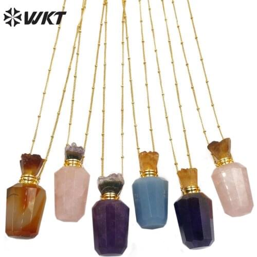 WT-N1169 WKT Sweet and romantic Stone Perfume Bottle Necklace 18 Inch +2 Inch Extend Chain Metal Necklace Women Necklace