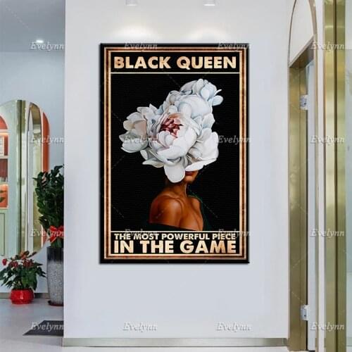Black Queen The Most Powerful Piece In The Game Poster, African American Canvas, Flower Head, Printable Wall Art, Home Decor