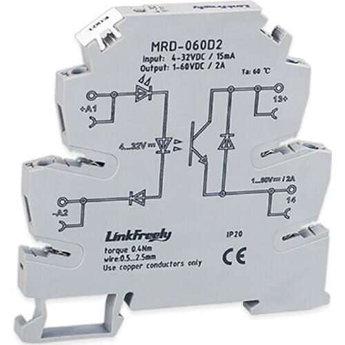 MRD Integrated Slim Solid State Relay SSR DC to DC Input 4-32VDC Output 1-60VDC PLC Programmable Voltage Relay Module Din Rail