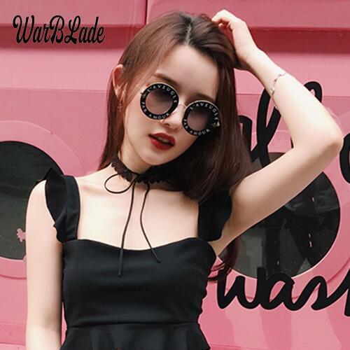 Round Sunglasses Women Brand Designer English Letters Bee Metal Frame Circle Sun Glasses Fashion Female Shades Oculos 2018