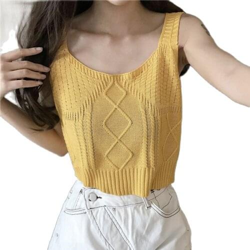 Yong Style Women Short Knitted Sweater Sleeveless Women Loose Sweater Vest Ladies Pullover Tank Tops Waistcoat Female Coats