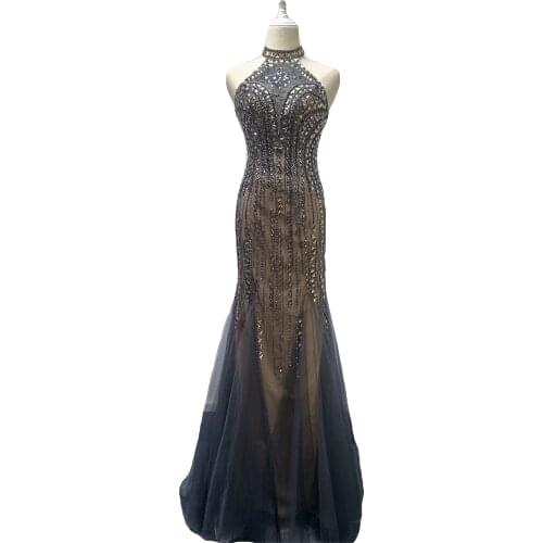 Mx color black Beads Evening Dress 2021 different color Sewing long small-neck luckgirls Ruched Customizable fashion prom dress