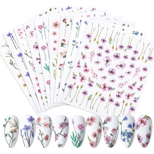 Spring Water Nail Decal Sticker Flower Leaf Tree Green Simple Summer DIY Slider For Manicures Nail Art Watermarks
