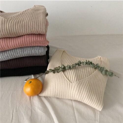 Knitted Sweater Women Elegant Green Striped Pullovers Autumn/Winter V-Neck Slim-Fit Pullover Tight-Fitting Long Top