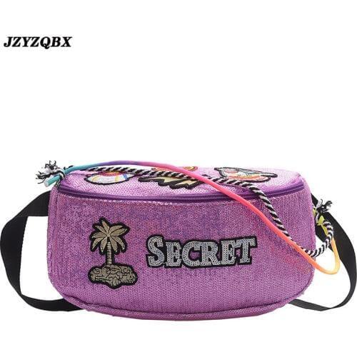 JZYZQBX Womens Waist Pack Sequins Waist Bag Banana Bag Large Capacity Chest Bag Waterproof PU Leather Fanny Pack riñonera mujer