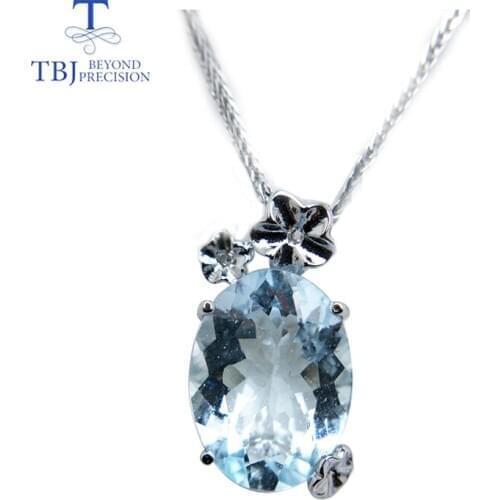TBJ,Luxury pear shape pendant with good color natural brazil aquamarine gemstone in 925 sterling silver luxury jewelry for women