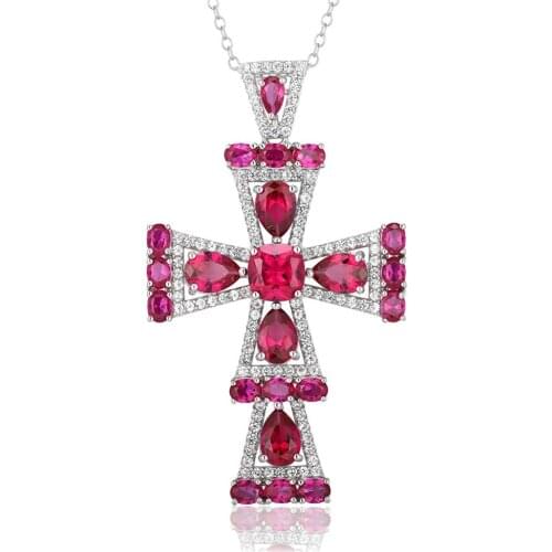 GZ ZONGFA Latest Fashion Red Gemstone Fine Jewelry Necklace Women Pendant Necklace 925 Sterling Silver Cross