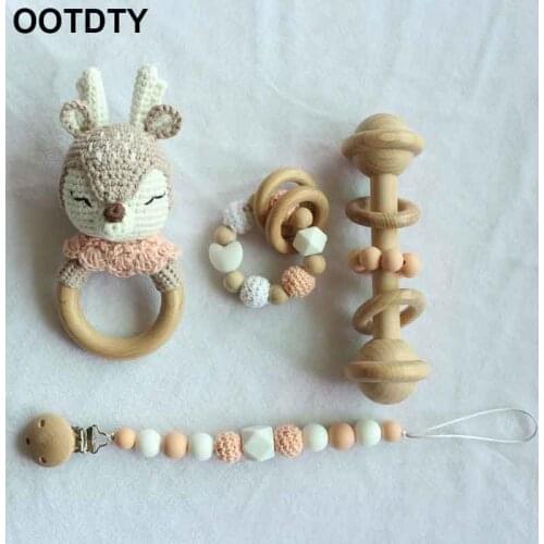 1-4Pcs Baby Pacifier Clips Teething Bracelets Crochet Elk Soother Chain Infants Rattle Teether Newborn Dummy Holder