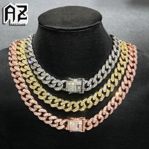 13mm Hip Hop High-Quality Iced Out Necklace For Men Bling Miami Cuban Link Chain Necklaces Goth Jewelry Free Shipping