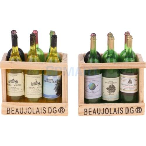 2 Set/ 12 Pieces Miniature Beer Wine Bottles With Magnet Wooden Storage Box 1/12 Dollhouse Kitchen Life Scenes Decoration