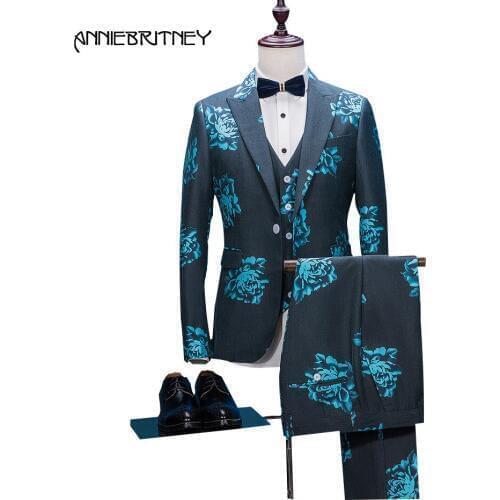 2018 Latest Coat Pant Designs Black Charcoal Floral Formal Men Suit Slim Fit Pattern Style Party Show Tuxedo Prom 3 Piece Terno