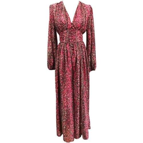2021 New Fashion Womens Print Long Dress Female Casual Style Spring And Autumn Lantern Sleeved Dresses