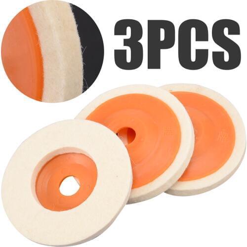 3Pcs 4'' Wool Buffing Pad Angle Wheel Grinder Felt Polishing Disc Pad Set for Abrasive Rotary Tool Accessories