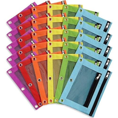 30 Pack Pencil Pouch 3 Hole Binder Zipper Pen Pouches Cloth Pencil Case for Office College School Supplies Cosmetics
